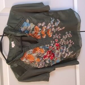 Tiny Anthropologie Eliana Boho Embroidered Floral Top